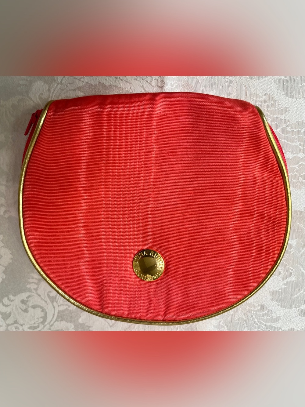 Nina Ricci Cosmetics Pouch in Coral with Gold Trim
